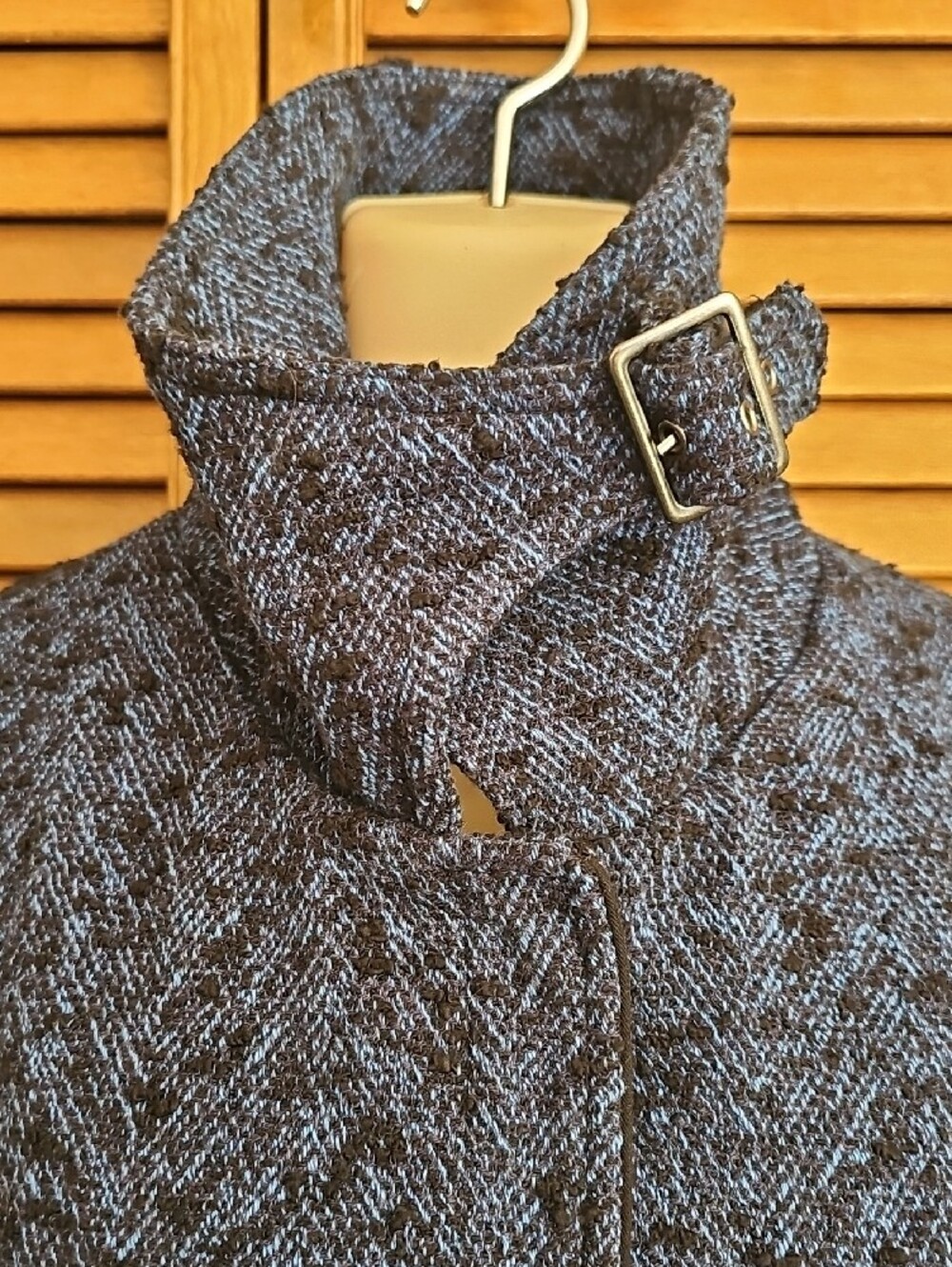 Banana Republic Blue Herringbone Tweed Funnel Neck Jacket - M - Picture 4 of 14